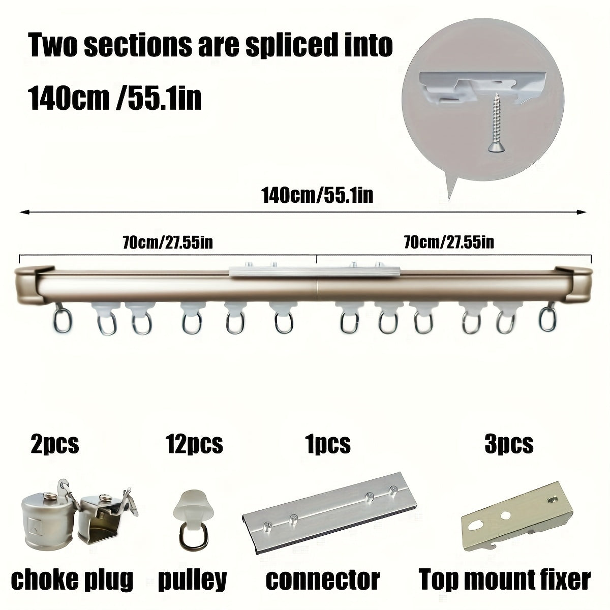 Aluminum Curtain Track – No-Drill, Quiet Glide, Adjustable for Home & Dorm Bathrooms