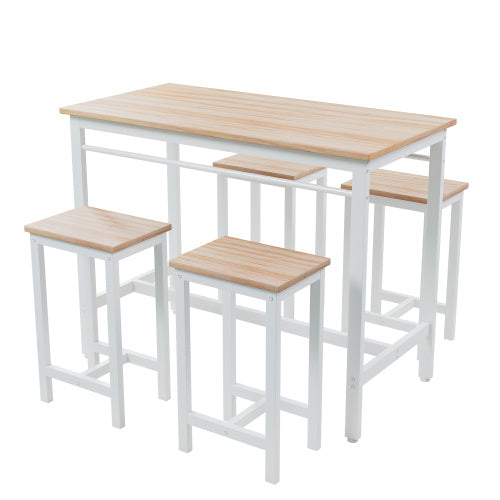 5-Piece Modern Bar Height Dining Set – White Oak Table with 4 Stools, Metal Frame & MDF
