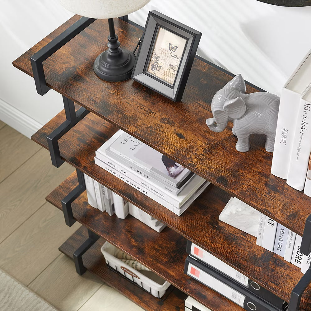 Modern Industrial Bookcase – 4-Tier Open Storage Shelf, Metal Frame & Wood Shelves
