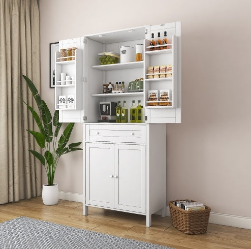 Tall Kitchen Cabinet – 70.87" Pantry Storage with Drawer & Shelves, White Finish
