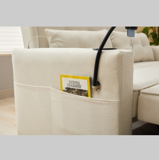 3-in-1 Futon Chair Bed Sleeper with USB Ports & Cup Holders – Convertible Armchair, Adjustable Backrest, White Technical Leather