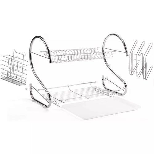 2 Tier Dish Drainer with Drip Tray – Space-Saving Kitchen Drying Rack