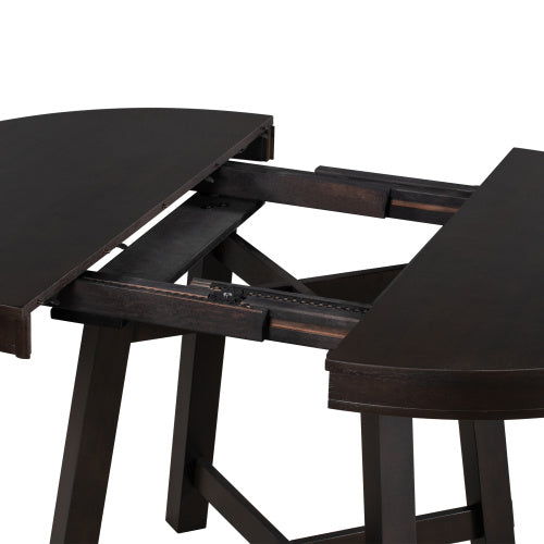 55" Farmhouse Round Extendable Dining Table – Solid Wood Kitchen Table with 16" Leaf, Espresso Finish