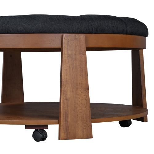 Modern 2-Tier Round Ottoman Coffee Table – Button Tufted, Mobile & Stylish