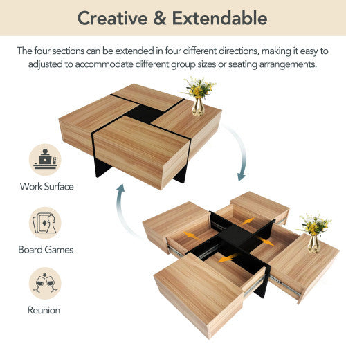 Modern Coffee Table with 4 Hidden Storage Compartments – Unique Design for Stylish & Functional Living Room Organization