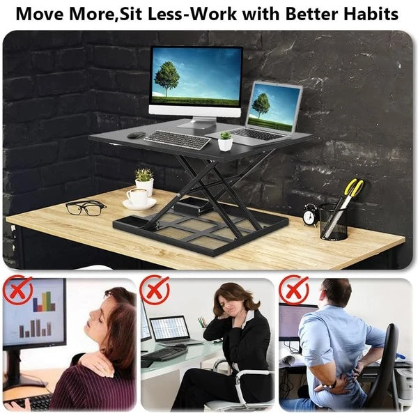 Adjustable Height Standing Desk – Ergonomic, Foldable & Portable Computer Table with Large Desktop for Home Office or Laptop Use – Black