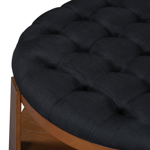 Modern 2-Tier Round Ottoman Coffee Table – Button Tufted, Mobile & Stylish
