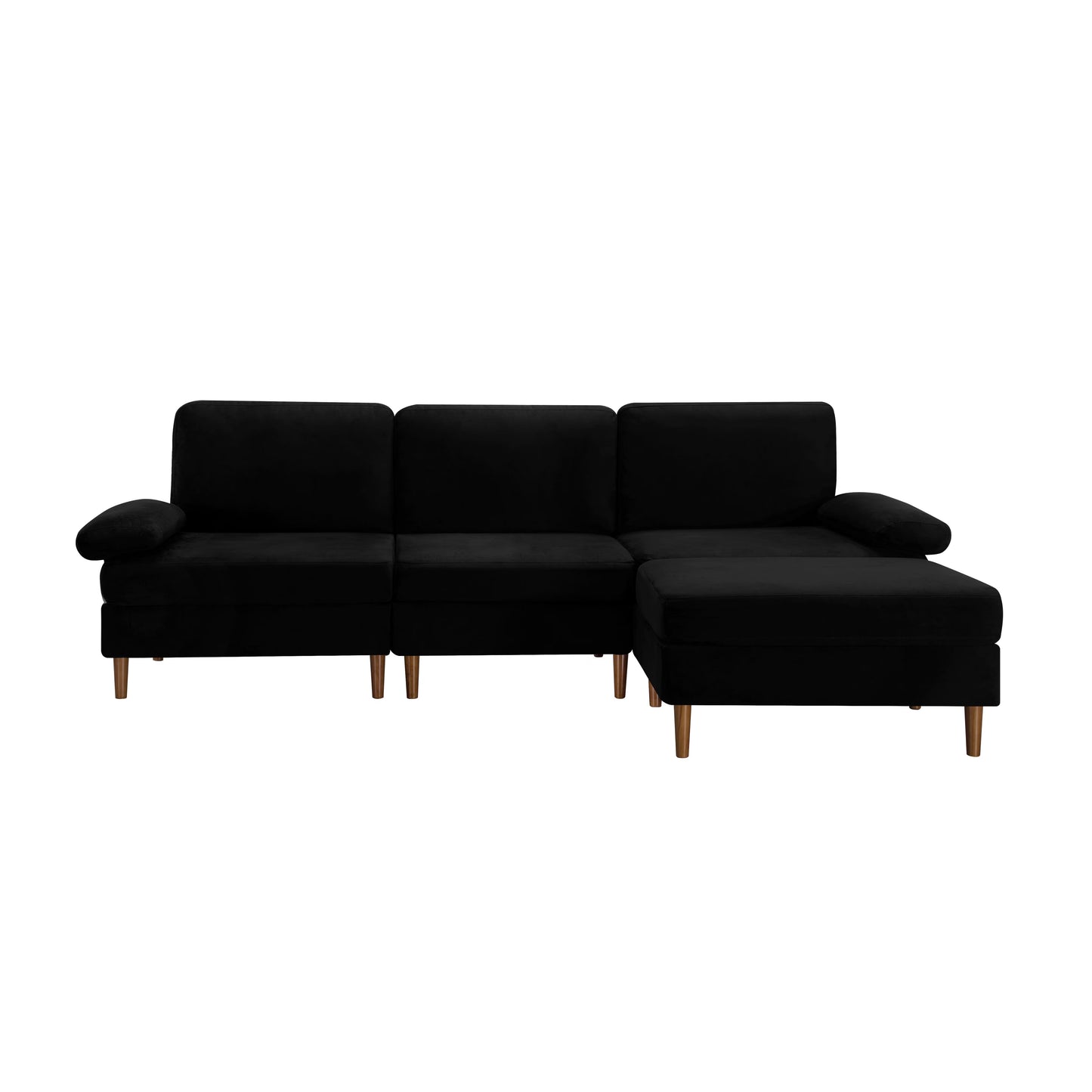 Modular Sectional Sofa – Velvet Upholstery with Movable Ottoman, Black
