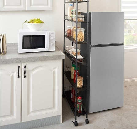 6-Tier Slim Storage Shelf on Wheels – Rolling Organizer Rack for Tight Spaces