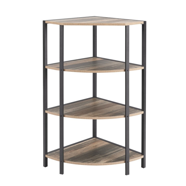 4-Tier Corner Shelf – Rustic Black & Brown Display Stand for Kitchen or Living Room