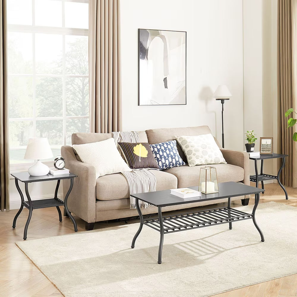 Contemporary 3-Piece Coffee Table Set – Rectangular Center Table with Matching Side Tables
