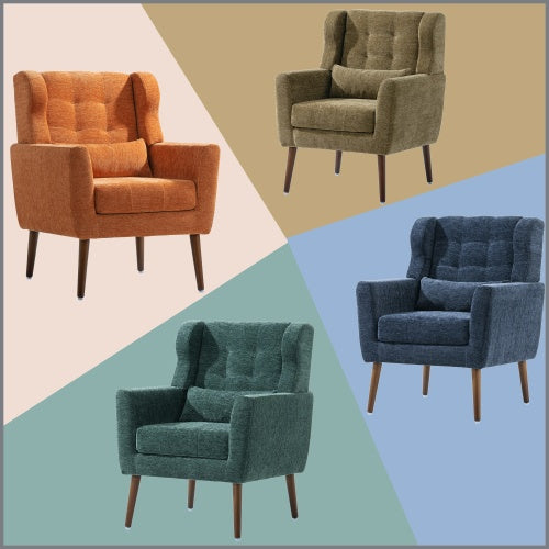Modern Chenille Accent Chair with Pillow – Upholstered Armchair for Living Room, Bedroom & Small Spaces