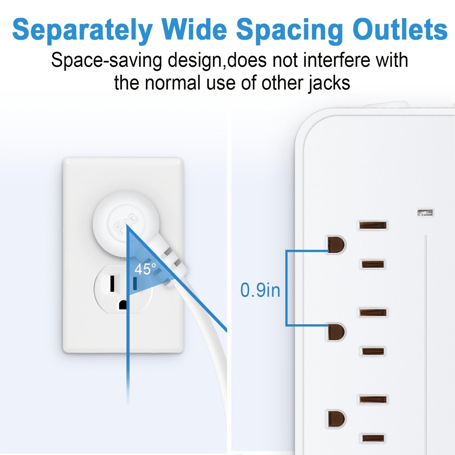 Surge Protector Power Strip – 8 AC Outlets, 3 USB + 1 USB-C Port, Flat Plug with Angled Design (Black/White)