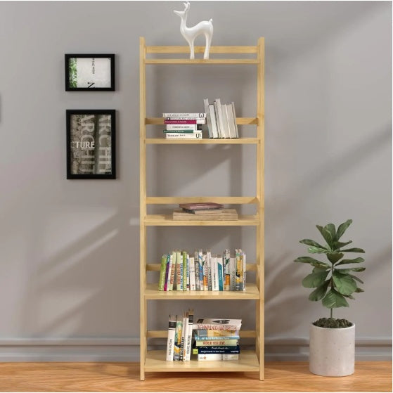 5-Tier Bamboo Bookshelf – Modern Tall Bookcase & Storage Organizer for Home, Office, or Corner Display