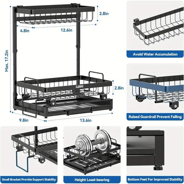 2-Tier Metal Under Sink Organizer with Sliding Drawer – Pull-Out Storage Rack for Kitchen & Bathroom