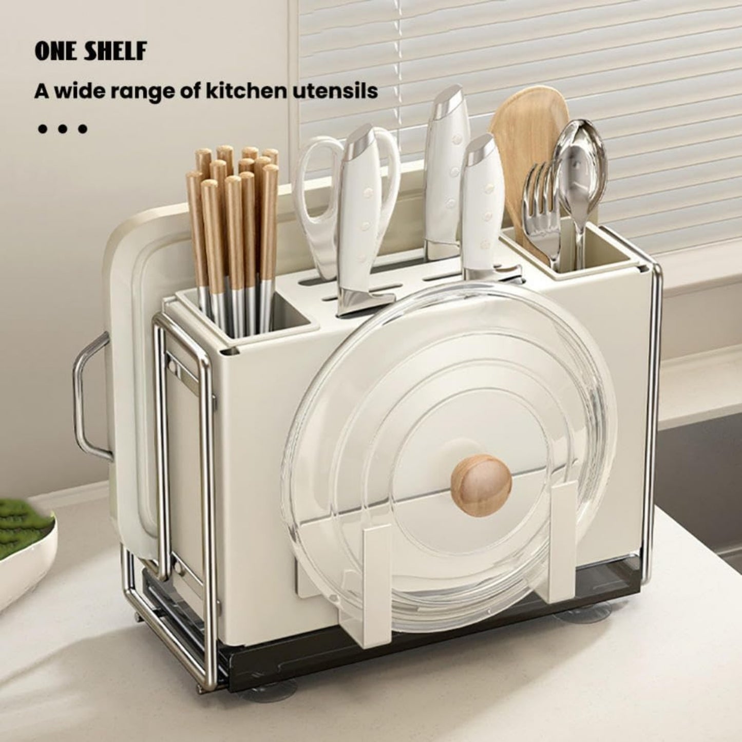 Magnetic Knife Holder & Chopstick Cage – Multifunctional Kitchen Storage Rack with Chopping Board Slot
