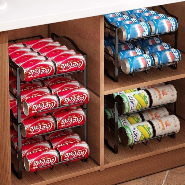 Set of 2 Stackable Soda Can Dispenser Racks – Holds 48 Cans, Fridge & Countertop Organizer