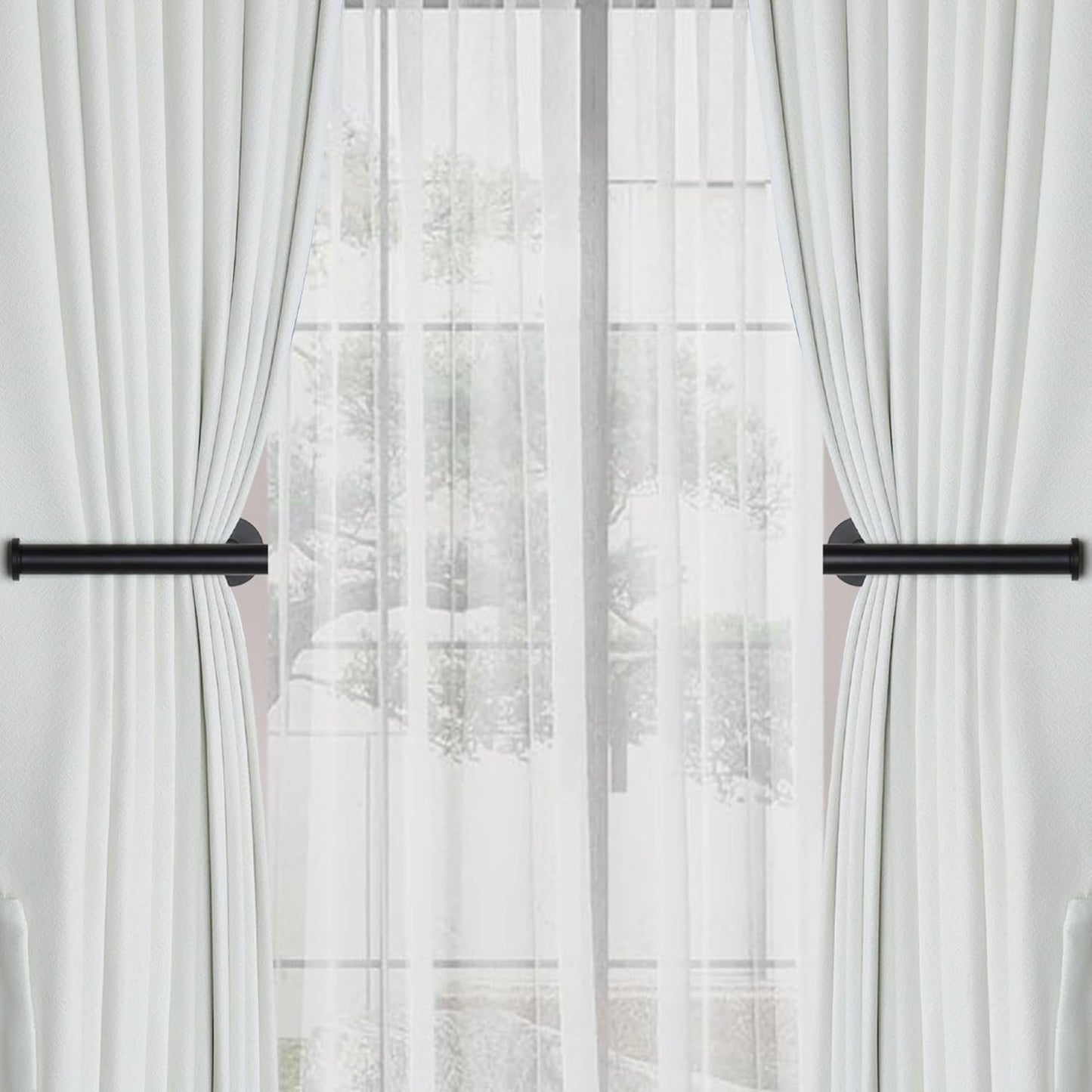2-Pack No-Drill Adhesive Curtain Holdbacks – Black Modern Tie Backs for Drapes