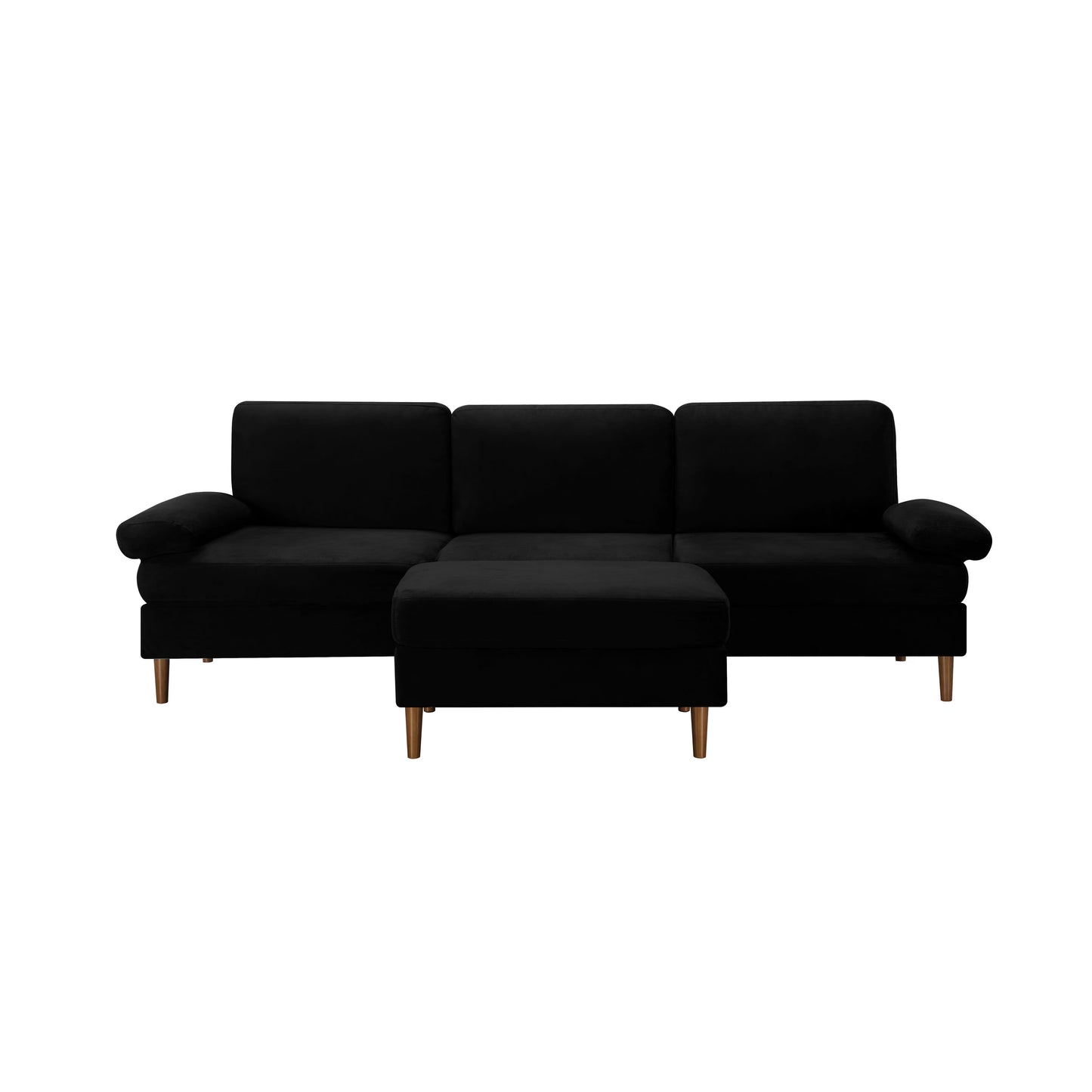 Modular Sectional Sofa – Velvet Upholstery with Movable Ottoman, Black