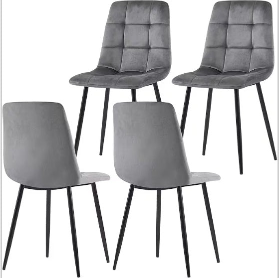 Set of 4 Modern Gray Dining Chairs – Upholstered Seat with Metal Legs for Kitchen & Dining Room