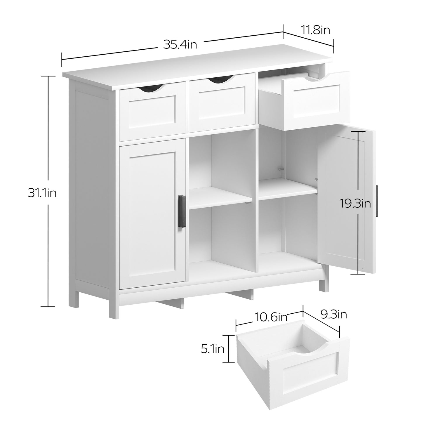 White Cabinet with Drawers and Shelves – Versatile Storage Furniture for Living Room, Bedroom, or Bathroom Décor