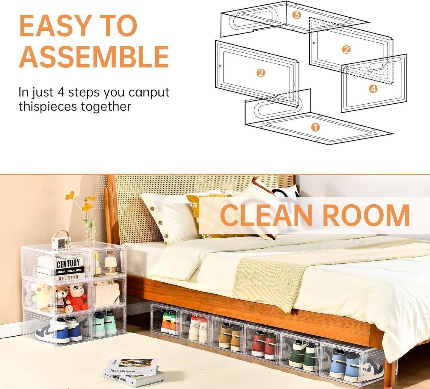 1–5x Clear Shoe Storage Boxes – Foldable, Stackable, Transparent Organizer Cases