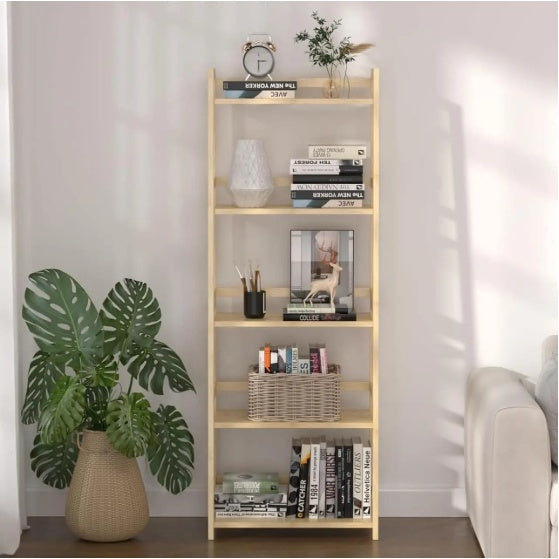 5-Tier Bamboo Bookshelf – Modern Tall Bookcase & Storage Organizer for Home, Office, or Corner Display
