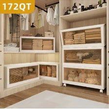172 QT Foldable Storage Box – 21.6" Wide, 3-Tier Large-Capacity Organizer with Clear Door | Easy Access, Space-Saving Design, Ideal for Moving