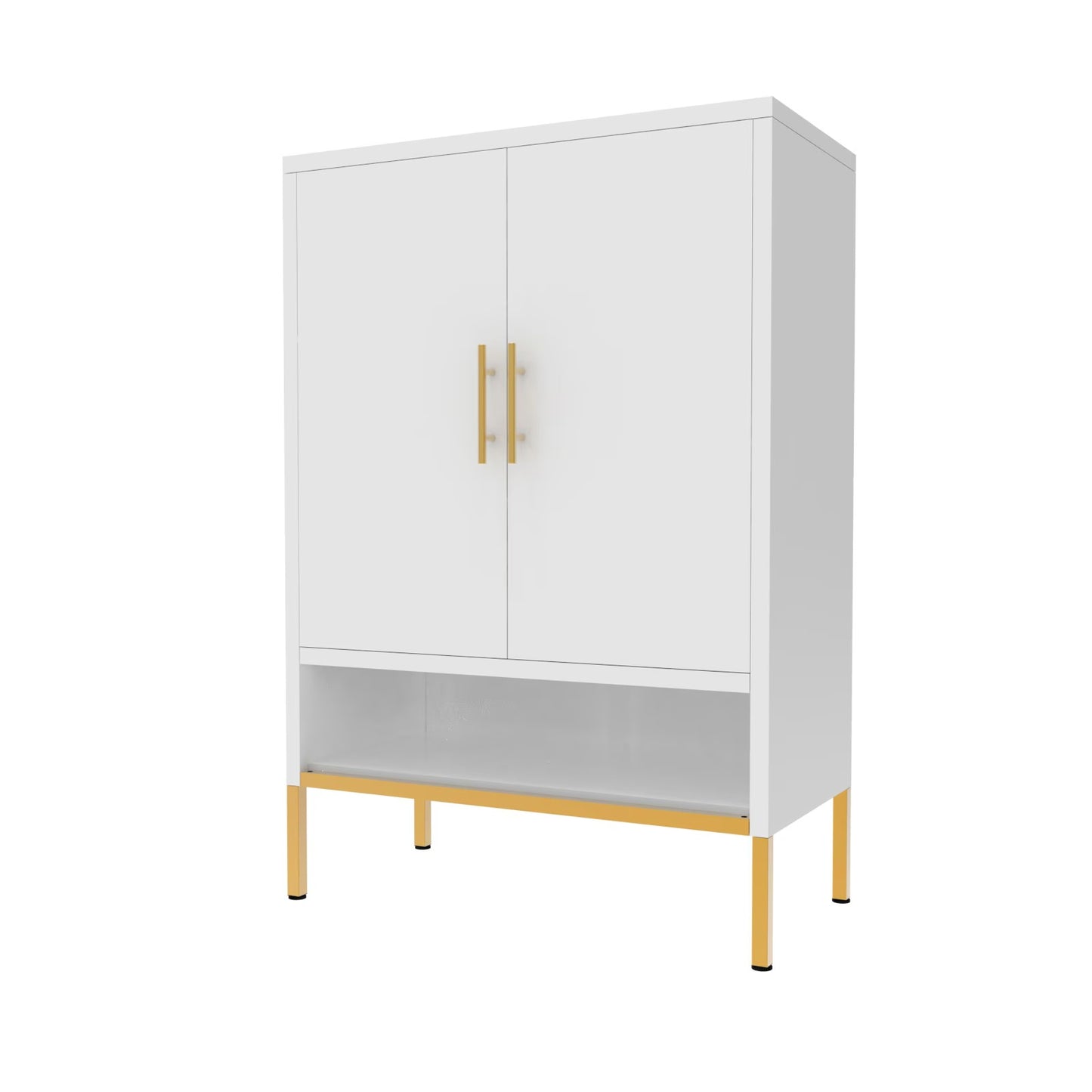 2-Door Metal Shoe Storage Cabinet with Shelves – White, Modern Design