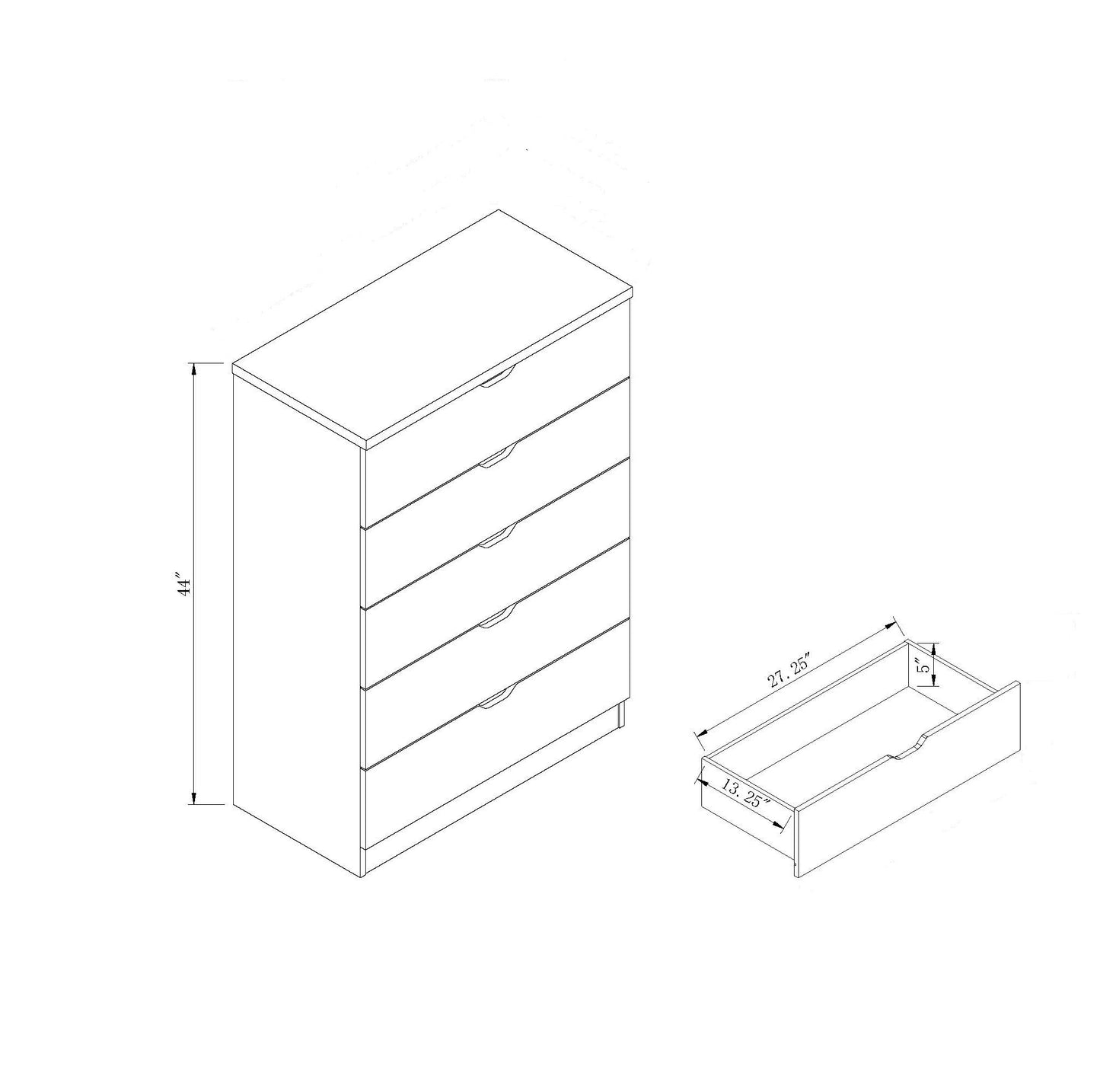 5-Drawer Bedroom Dresser – Mahogany Finish with Cut-Out Handles