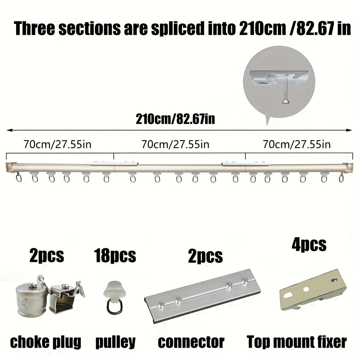 Aluminum Curtain Track – No-Drill, Quiet Glide, Adjustable for Home & Dorm Bathrooms