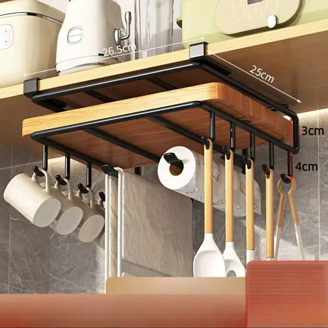 Under-Shelf Storage Rack – Hanging Kitchen Cabinet Organizer for Cutting Boards, Lids & More