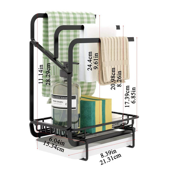Stainless Steel Sink Sponge Holder with Towel Rack & Drip Tray – Space-Saving Kitchen Organizer