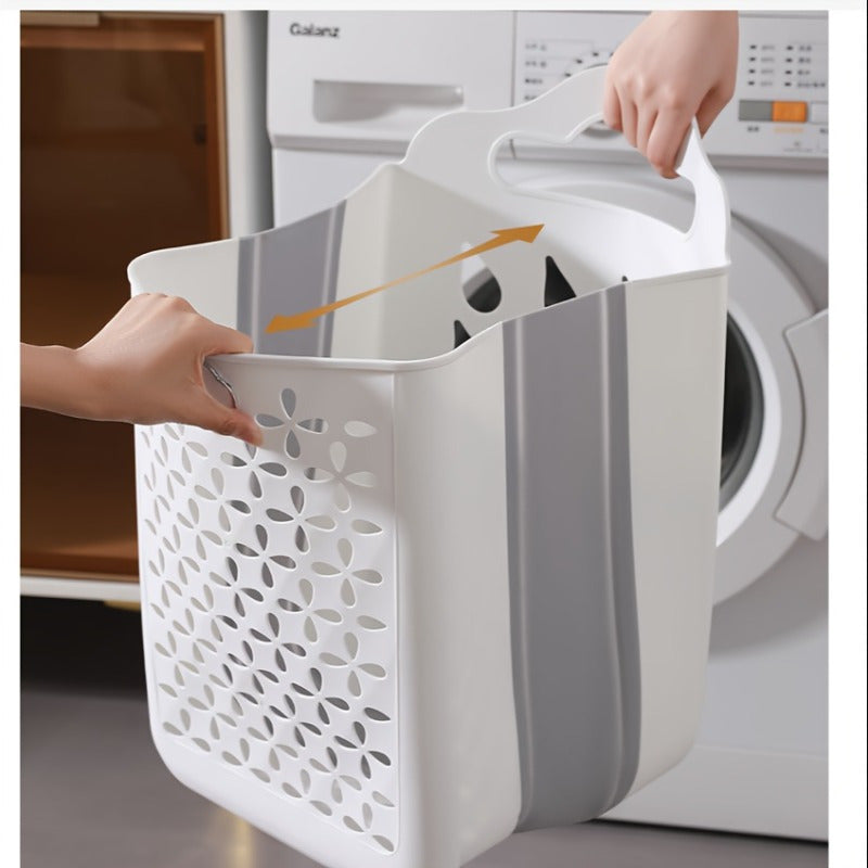 Foldable Wall-Mounted Storage Basket – No-Drill Installation, Contemporary White & Grey