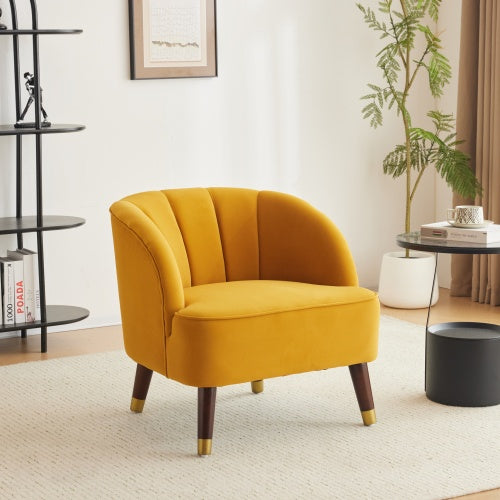 Upholstered Barrel Accent Chair With Wooden Legs - Blush, Orange, White