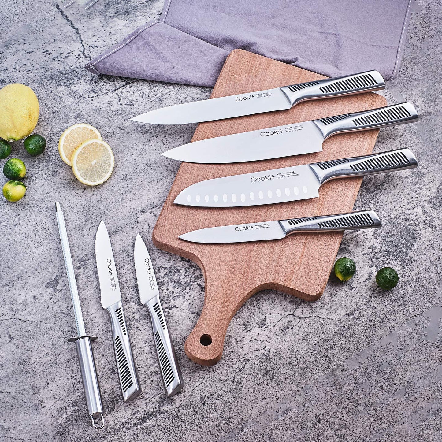 15-Piece Professional Kitchen Knife Set with Wooden Block – High Carbon Stainless Steel Blades & Ergonomic Handles