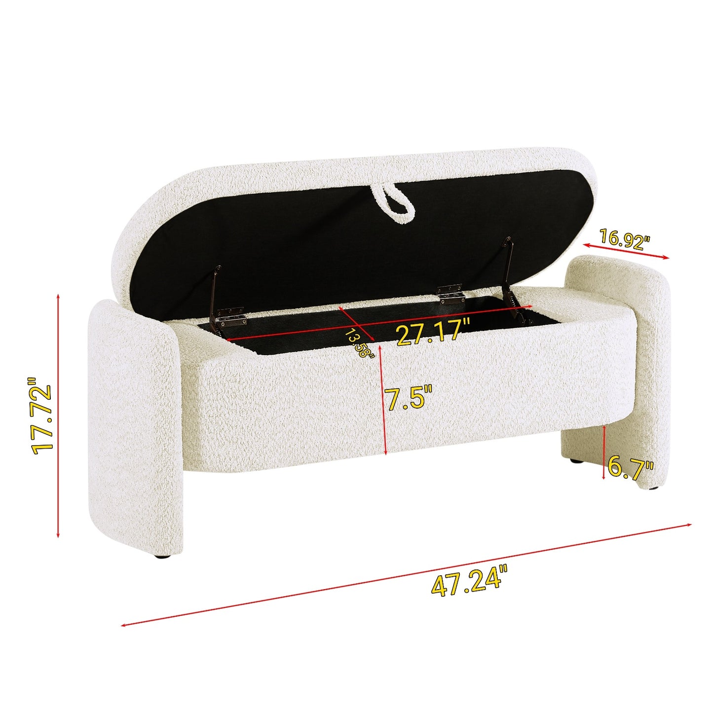 Ottoman Oval Storage Bench – Cream White (3D Lamb Fleece Fabric)