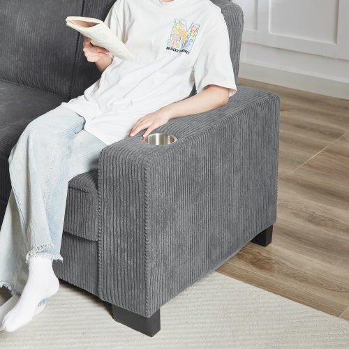 Modern Corduroy Fabric Sofa – 3-Seater Compressed Couch for Living Room, Bedroom, or Office