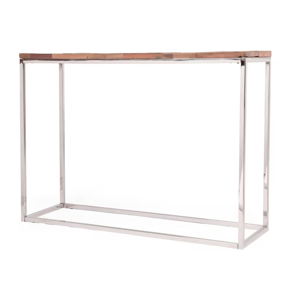 Console Table – Recycled Wood Top with Silver Stainless Steel Frame