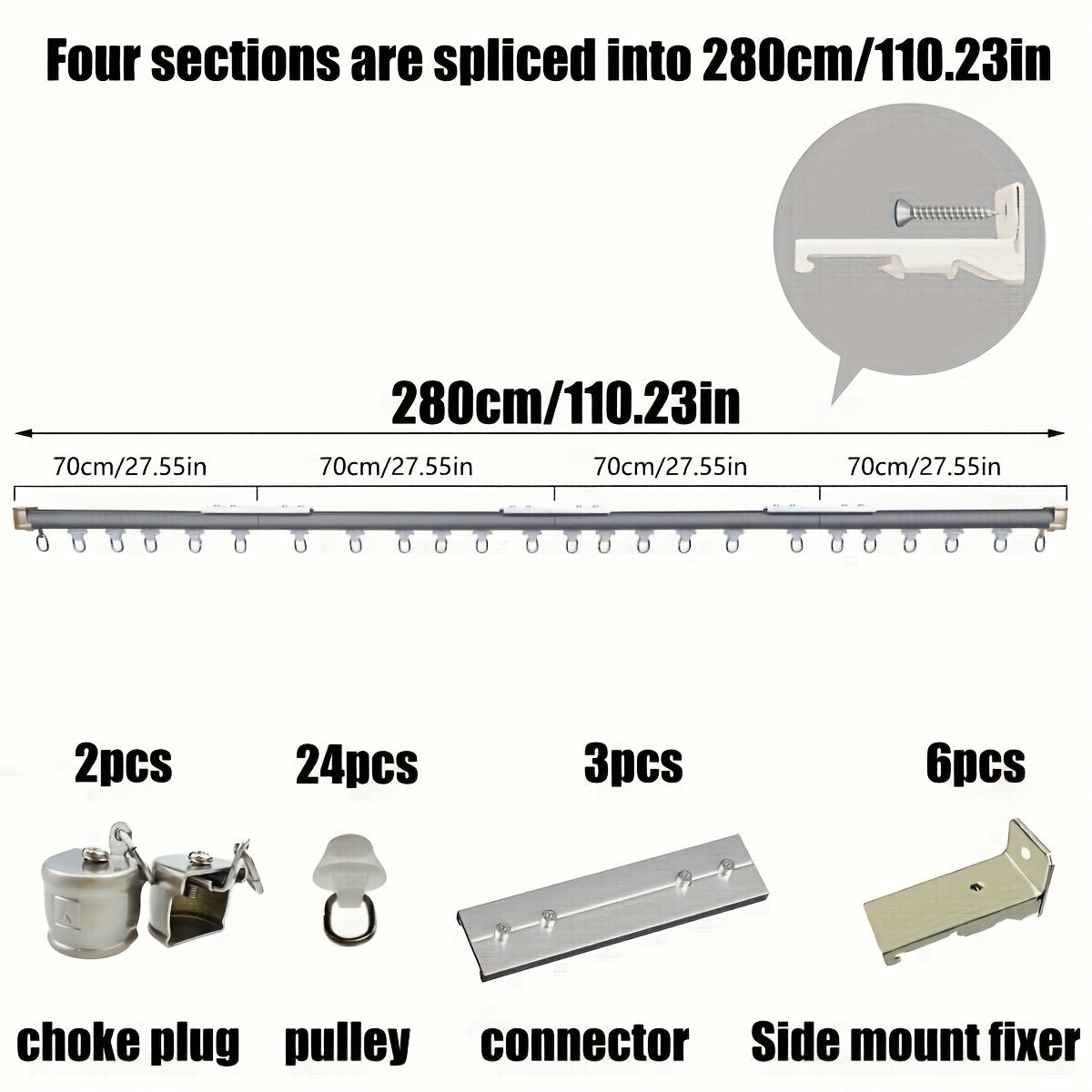Aluminum Curtain Track – No-Drill, Quiet Glide, Adjustable for Home & Dorm Bathrooms