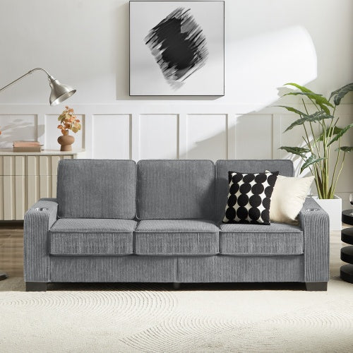 Modern Corduroy Fabric Sofa – 3-Seater Compressed Couch for Living Room, Bedroom, or Office