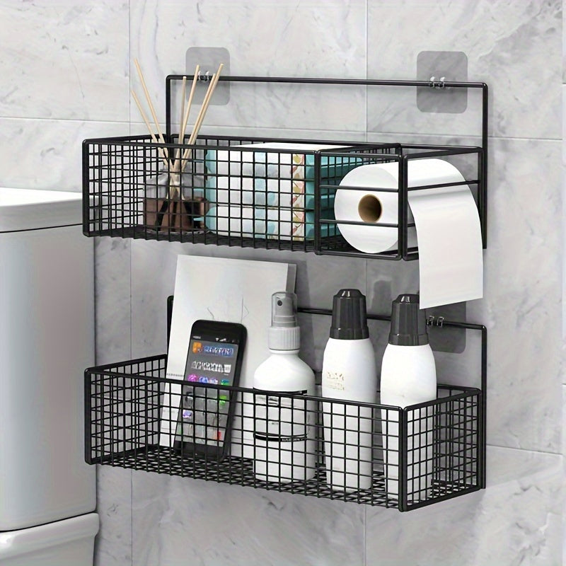Space-Saving Over-the-Toilet Storage Rack with Tissue Holder - Waterproof, No-Drill Installation for Bathroom Organization
