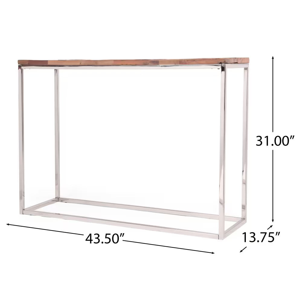 Console Table – Recycled Wood Top with Silver Stainless Steel Frame