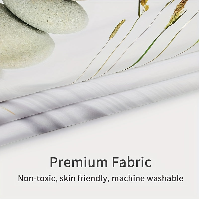4-Piece Stone Print Shower Curtain Set – Waterproof Bathroom Set with Rugs, Toilet Lid Cover & 12 Hooks (180×180cm)
