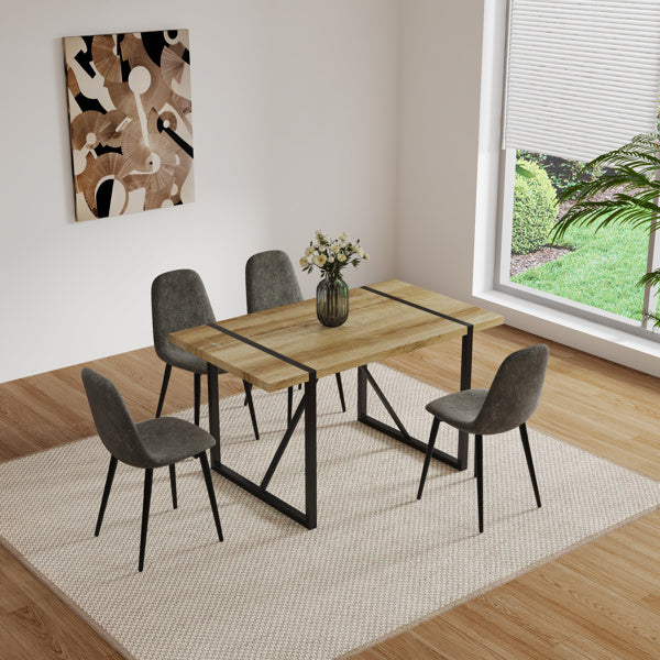 Set of 4 Modern Upholstered Dining Chairs – Glove Suede Fabric with Metal Legs, Curved Back Design (Gray)