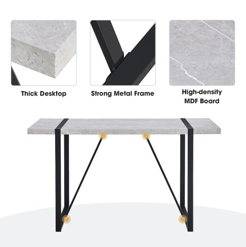 55" Modern Rectangular Dining Table – Gray MDF & Metal Frame, Seats 4 (Table Only)