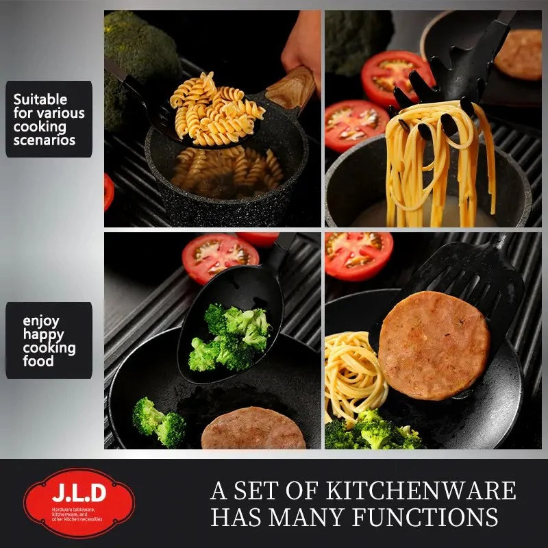 Premium 5-Piece Kitchen Utensil Set – Stainless Steel Handles & Heat-Resistant Nylon Heads (Black)