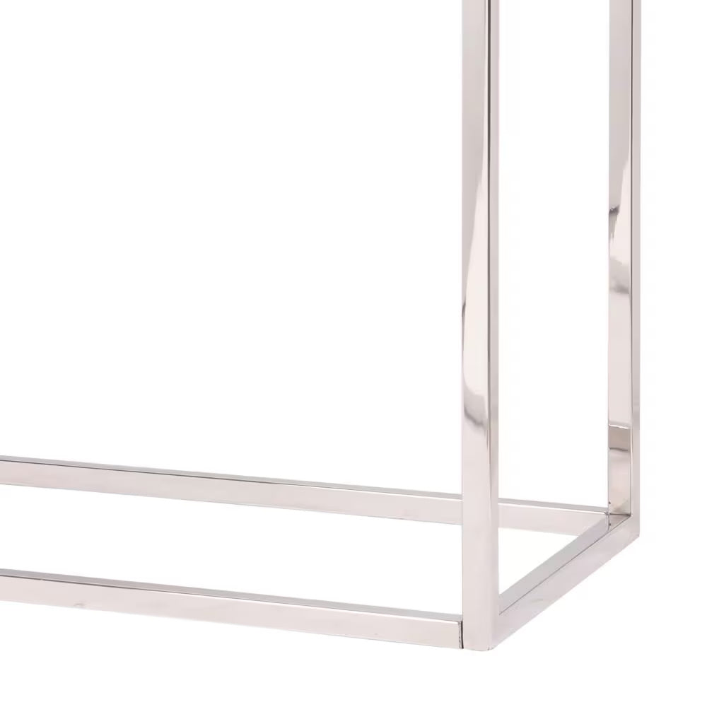 Console Table – Recycled Wood Top with Silver Stainless Steel Frame