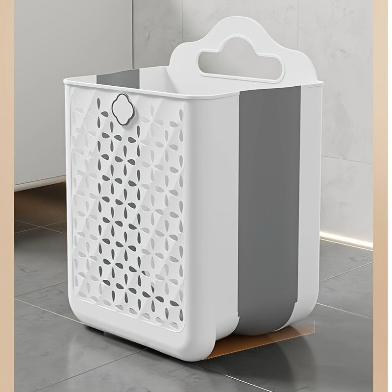 Foldable Wall-Mounted Storage Basket – No-Drill Installation, Contemporary White & Grey