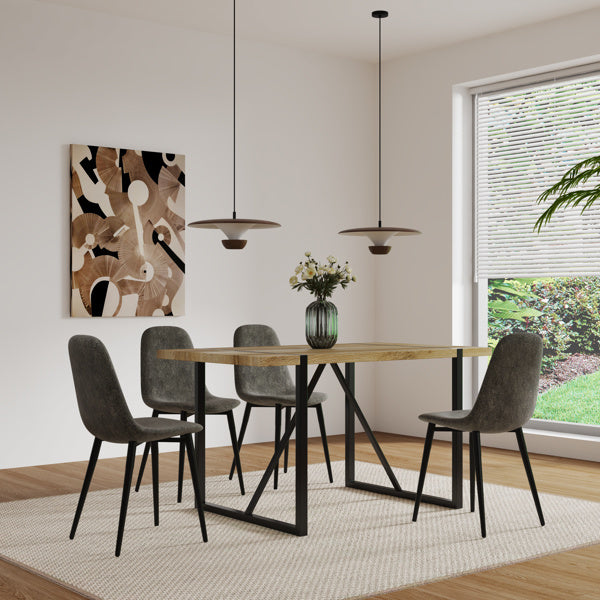 Set of 4 Modern Upholstered Dining Chairs – Glove Suede Fabric with Metal Legs, Curved Back Design (Gray)
